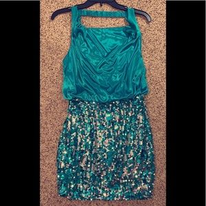 Teal/Silver Sequin Homecoming Dress